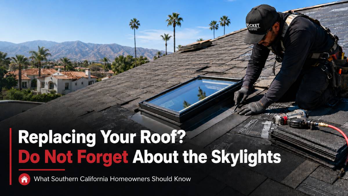 Replacing Your Roof New skylight and flashing being installed during a residential roof replacement